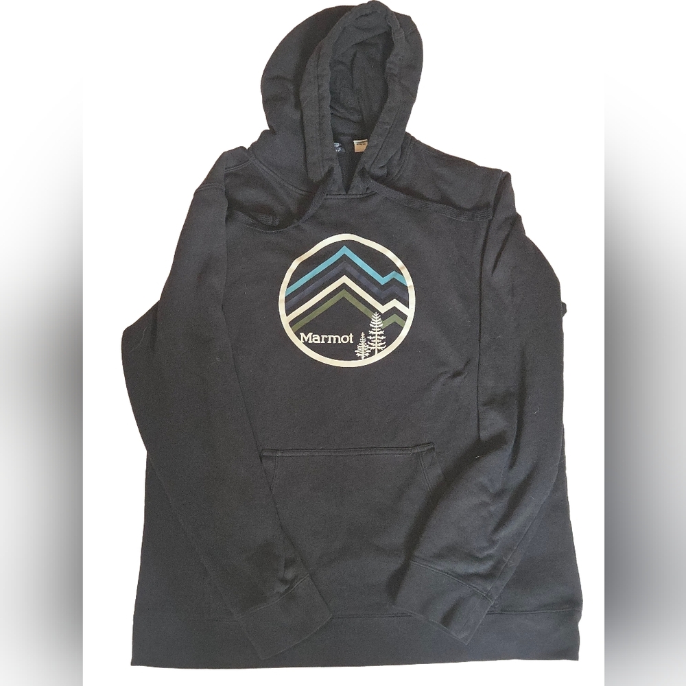 Marmot Black and Blue Graphic Hoodie, Men's XL
